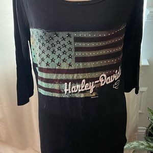 Harley Davidson Xl 3/4 sleeve with American Flag.